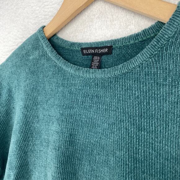 EILEEN FISHER Sweater XS Organic Cotton Chenille Short Sleeve Boxy Green - Picture 4 of 12